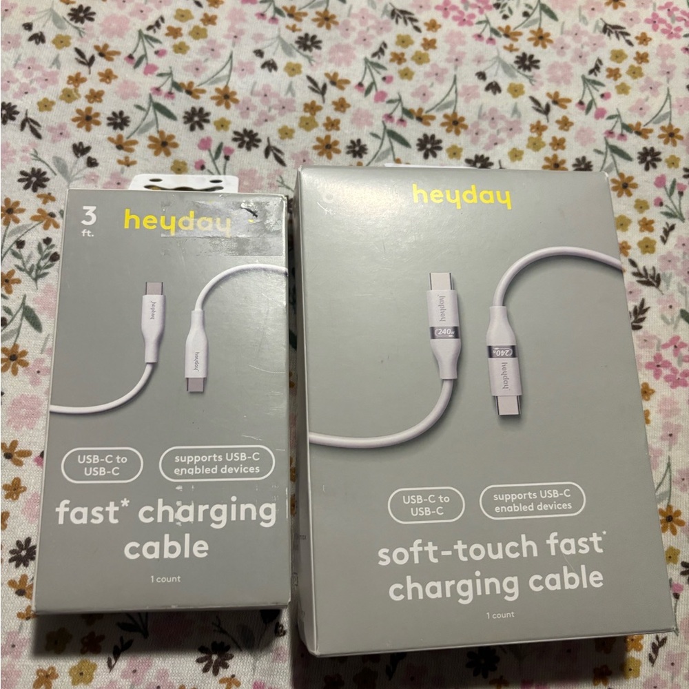 Heyday Soft-Touch Gray USB-C to USB-C Cable 6 and 3 ft.